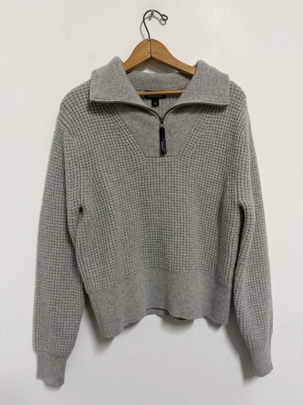 Patagonia Women's Small Gray Recycled Wool Blend 1/4 Zip Sweater Eco Friendly